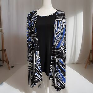 Chico's Black and Blue Patterned Tunic Top